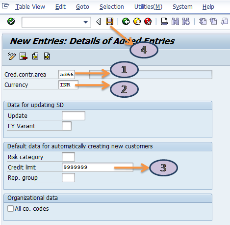 Define Credit Control Area for Customer in SAP