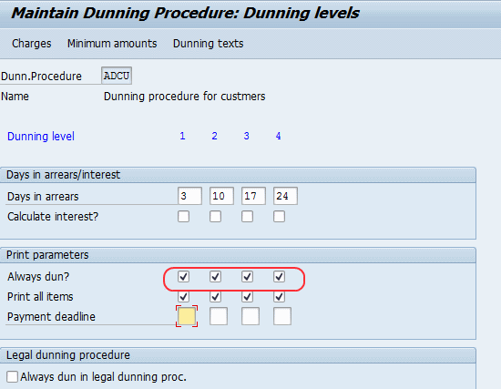 Step 2: Click on “New procedure” to define new dunning procedure