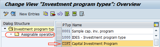 Assign Investment program types to Operative objects