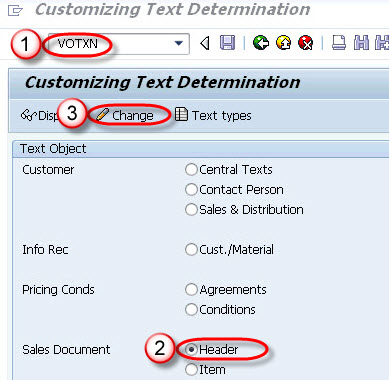 Text determination for sales document header / item
