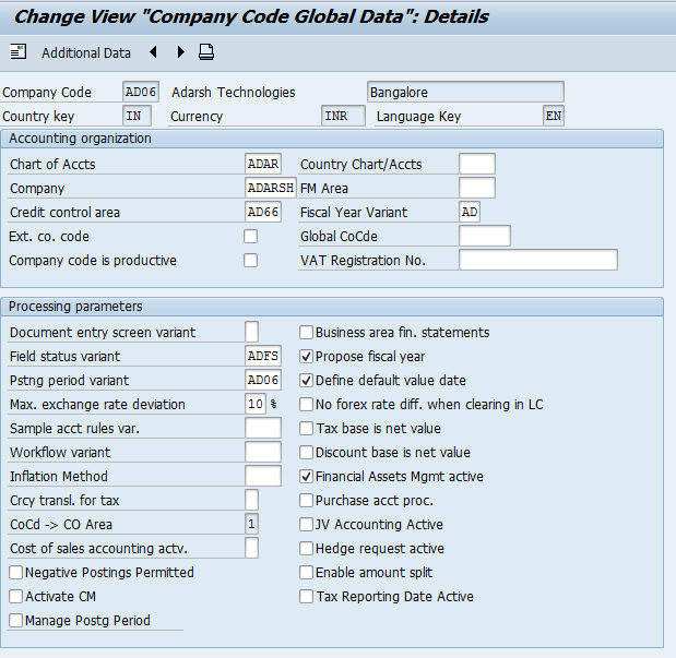 Enter Global Parameters for Company Code OBY6
