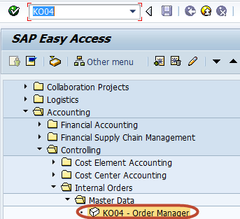 display internal order list sap