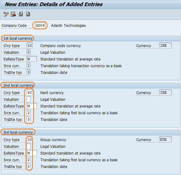 Define Additional Local Currencies for Company code