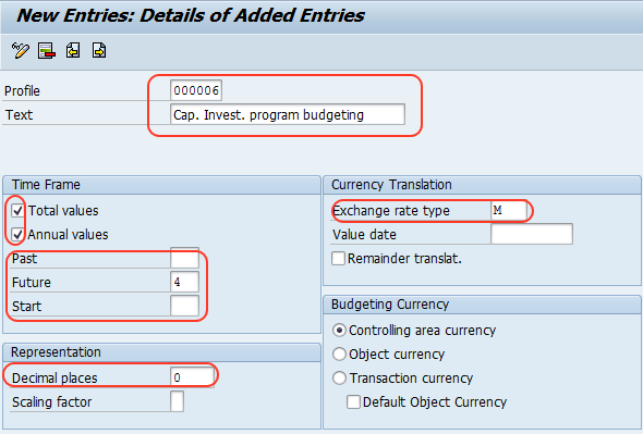 Define Investment budget profile in SAP