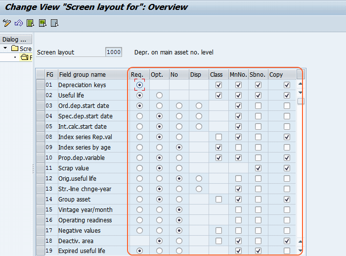 Define Screen Layout for Asset Depreciation Areas
