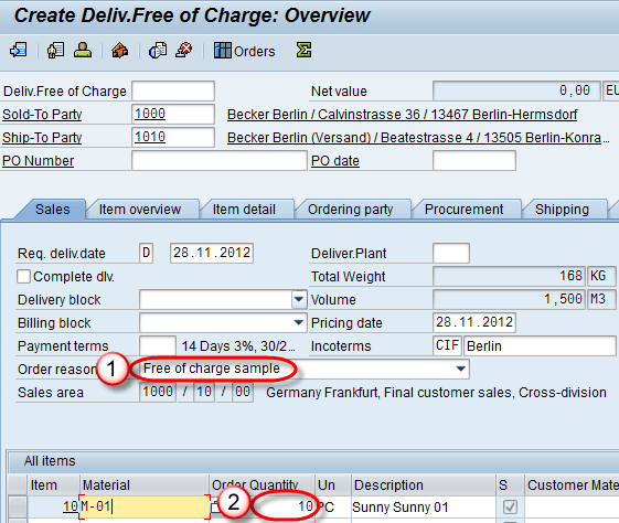 How to create returns,free of charge delivery and sub sequent delivery