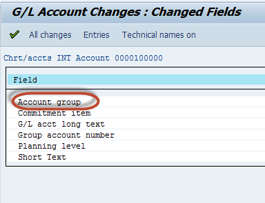 How to Display Changes in G/L Account Master