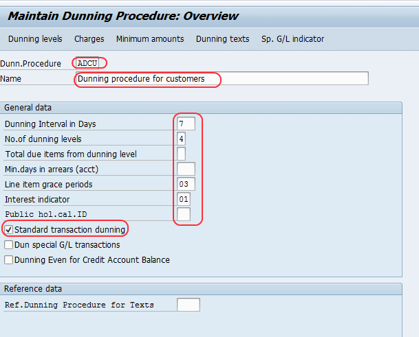Step 2: Click on “New procedure” to define new dunning procedure