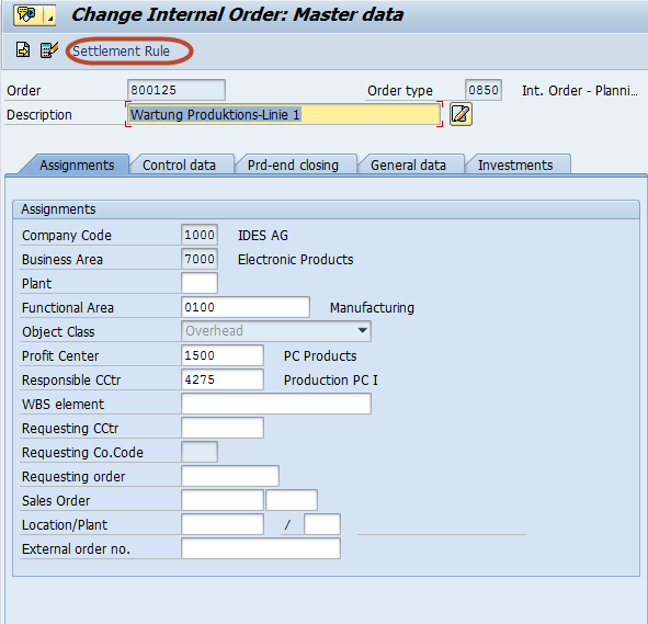 Settlement Of Internal Orders To Cost Centers