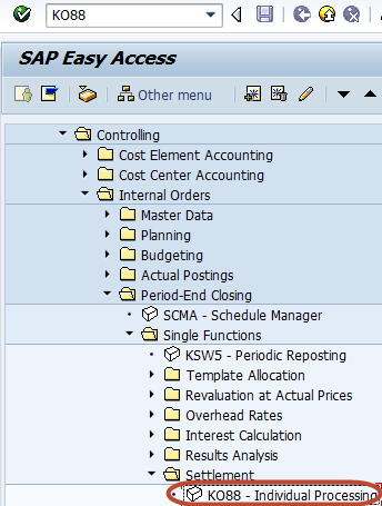 Settlement Of Internal Orders To Cost Centers