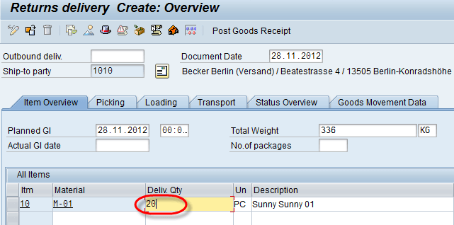 How to create returns,free of charge delivery and sub sequent delivery