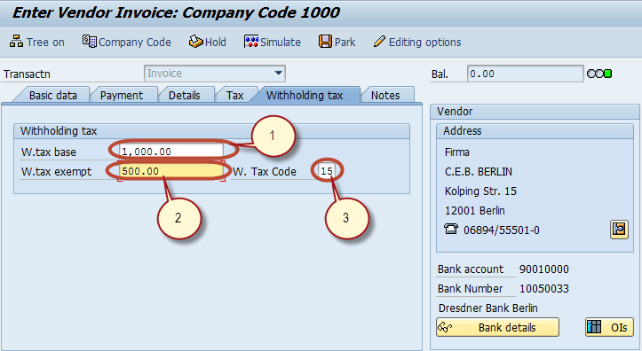 How to Post With holding Tax during Vendor Invoice Posting