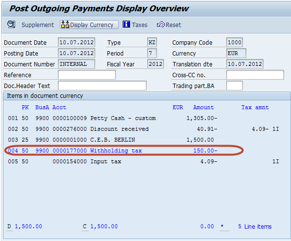 How to Post With holding Tax During Payment Posting