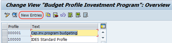 Define Investment budget profile in SAP