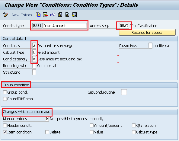 Define New Condition types for Taxes