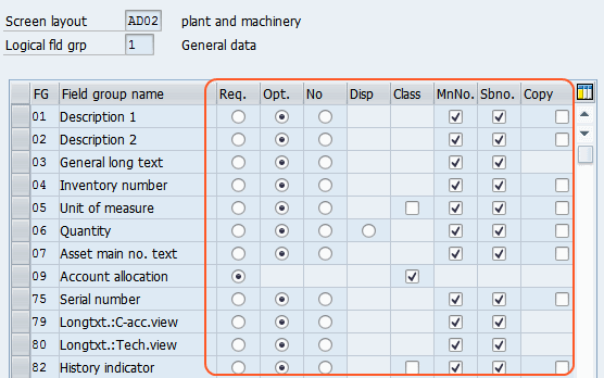 Define Screen Layout for Asset Master Data SAP