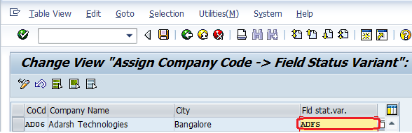 Assign company code to field status variants