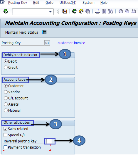 Define Posting Keys in SAP FICO | Account type SAP