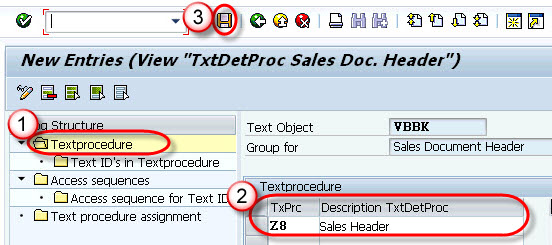 Text determination for sales document header / item