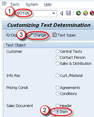 Text determination for sales document header / item