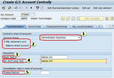 How to Create G/L General Ledger Account Master Record