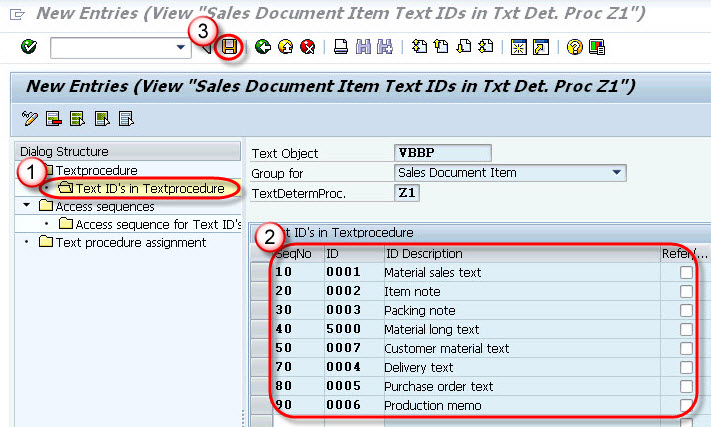 Text determination for sales document header / item