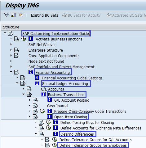 The Authorization given to the employees for the maximum amount permitted per transaction in SAP. Tolerance group for Employees determines the maximum document amount the employees is authorized to post and maximum amount can enter as a line item in a Vendor account or customer account. Tolerance group is created and assigned to the employees . Steps to Define Tolerance group for employees :- Transaction code for Define Tolerance Group for Employees :- OBA4 IMG Menu Path :- SAP Implementation Guide –> Financial A/C –> G/L Accounting –> Business transactions –> Open Item Clearing –> Clearing Differences –> Define tolerance group for employees Step 1 :– Enter T-Code SPRO in the Command Field of the SAP Easy Access Menu Screen and press enter key on the Keyboard
