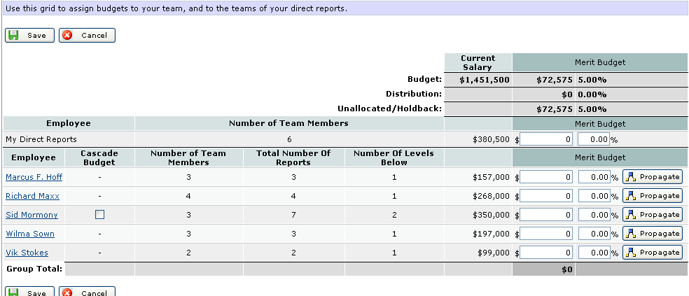 Cascade Budget Check Box gives permission to allow person to cascade budget to their direct/indirect reports.  Only employees who have a 2 or more levels below will have the cascade budget checkbox available.