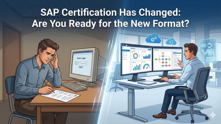 SAP certification new format 2026 guide showing performance-based exam types and transition timeline