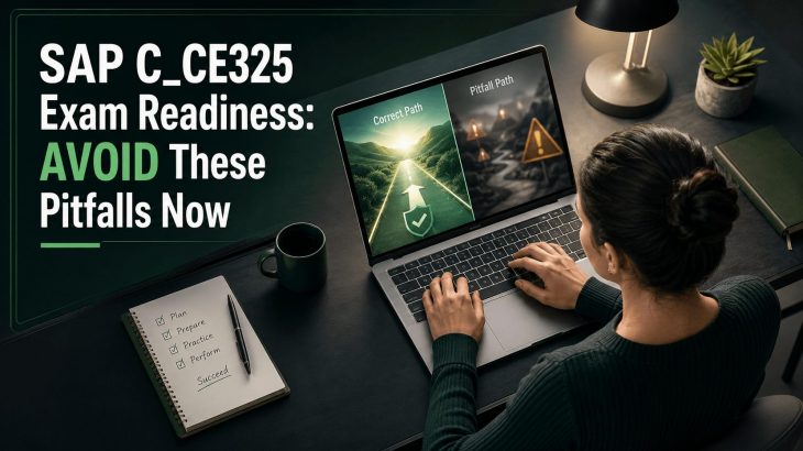 An adult woman at a desk, reviewing digital options on a laptop, symbolizing critical decisions for SAP C_CE325 exam readiness and avoiding common mistakes.