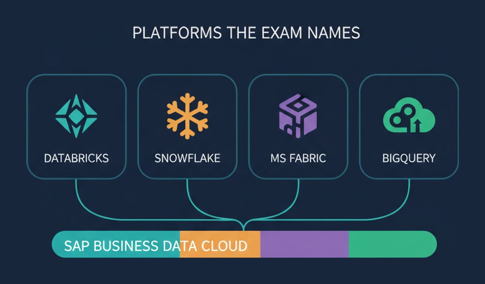 The four external platforms named in the C_BDCDA integration area connecting into SAP Business Data Cloud