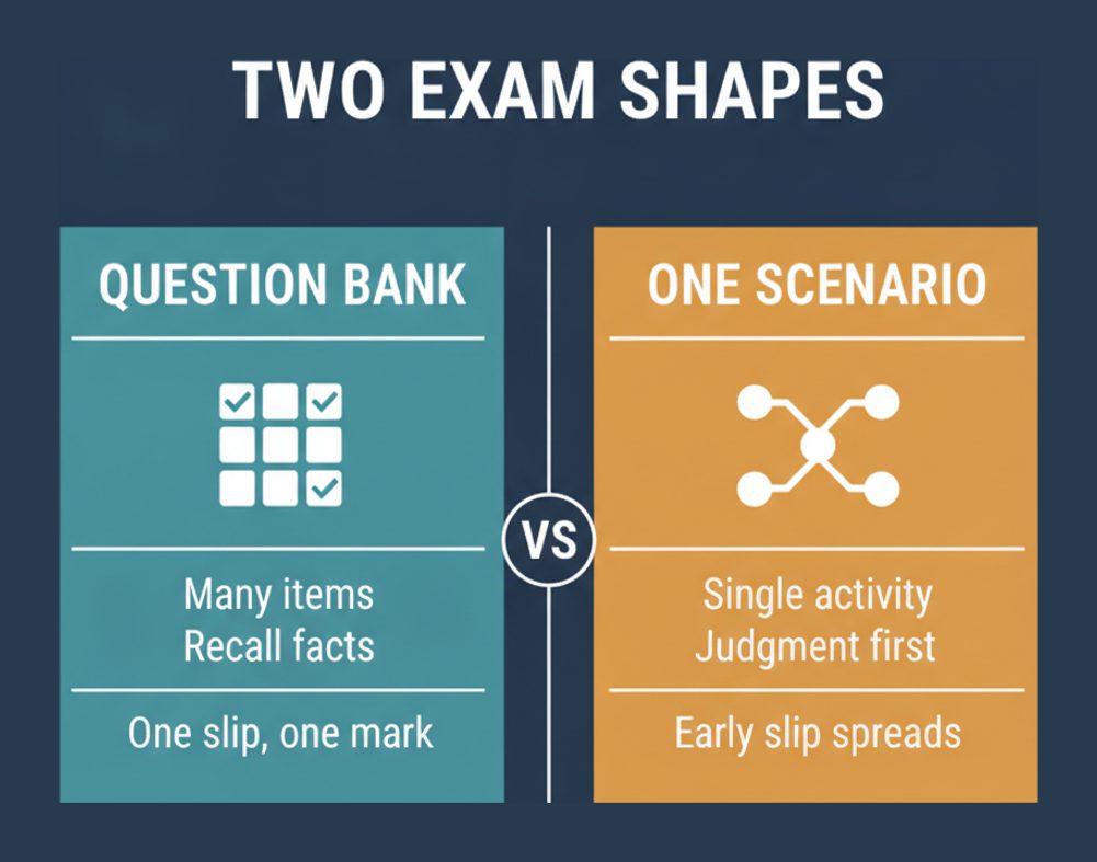 Comparison of a traditional SAP question bank exam and the single scenario activity used by C_BDCDA