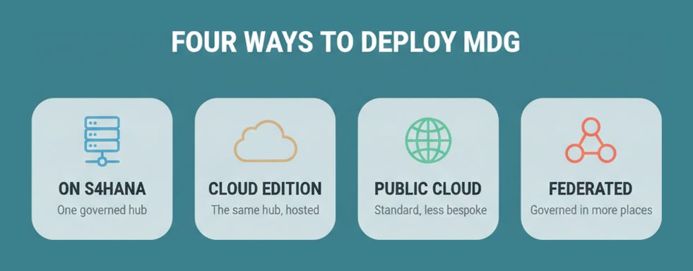 The four SAP Master Data Governance deployment options in the C_MDG blueprint