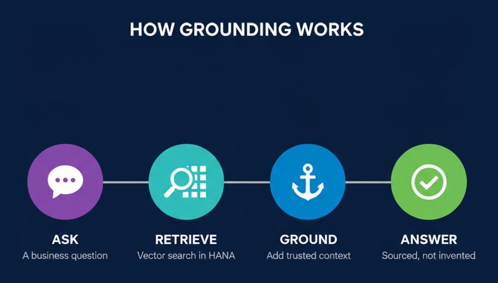 The C_AIG grounding chain from question through vector retrieval to a sourced answer