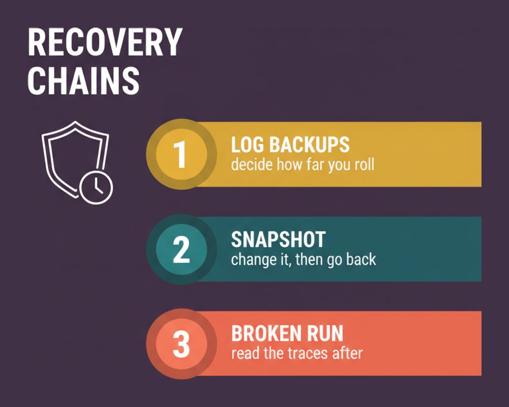 Three backup and recovery chains to rehearse end to end for C_DBADM