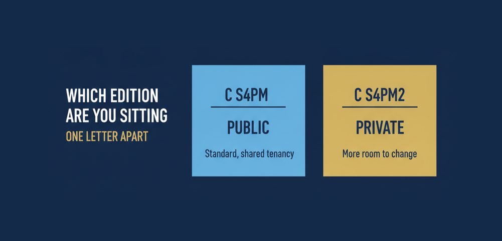 The difference between C_S4PM for Public Edition and C_S4PM2 for Private Edition projects