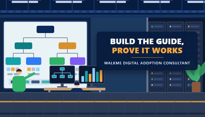 WalkMe digital adoption consultant banner showing an operations room with a wall screen and a consultant at two monitors, with a headline naming the C WME exam