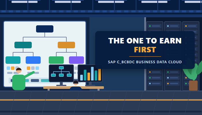 SAP C_BCBDC Business Data Cloud certification banner showing a data operations room with an analyst at a platform dashboard